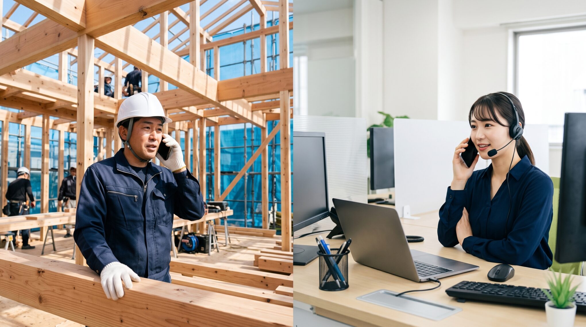 職人さんへ日程連絡をしている様子